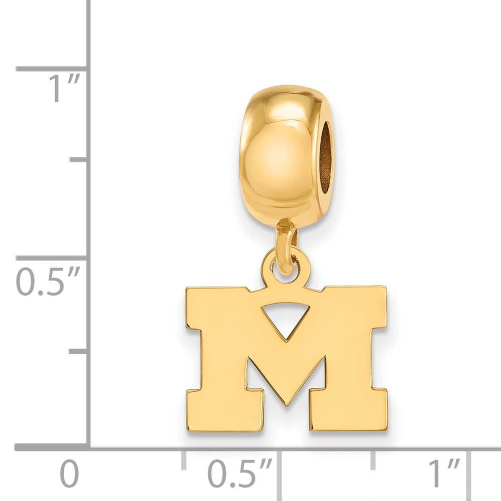 Alternate view of the 14k Gold Plated Silver Michigan (Univ of) XS Dangle Bead Charm by The Black Bow Jewelry Co.
