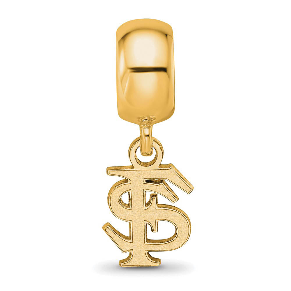 Alternate view of the 14k Gold Plated Silver Florida State Univ. XS 'FS' Dangle Bead Charm by The Black Bow Jewelry Co.