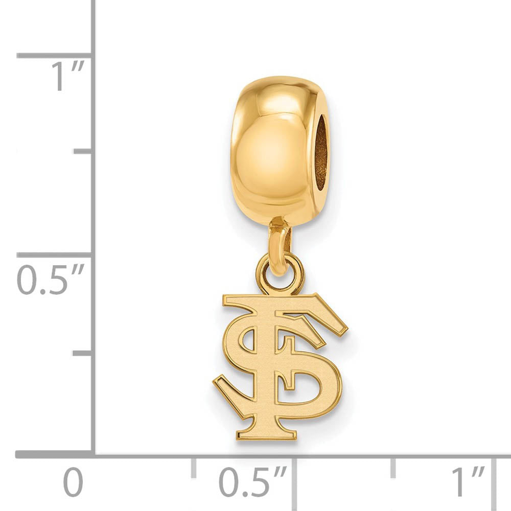 Alternate view of the 14k Gold Plated Silver Florida State Univ. XS 'FS' Dangle Bead Charm by The Black Bow Jewelry Co.