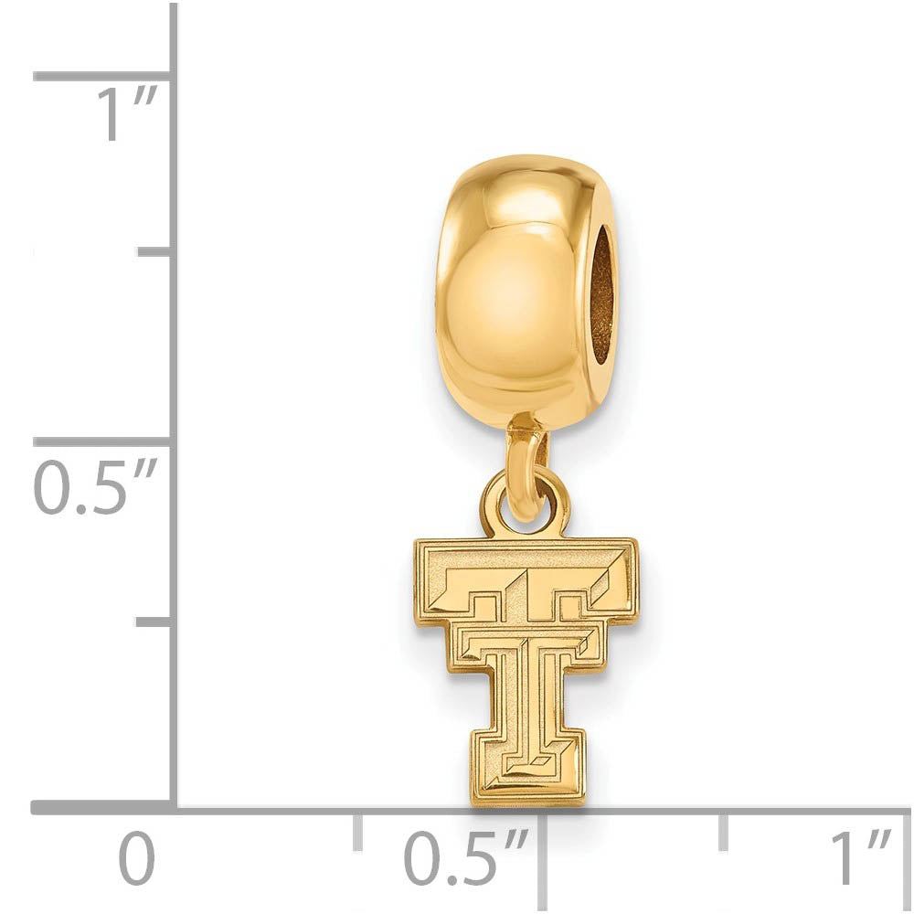 Alternate view of the 14k Gold Plated Silver Texas Tech University XS Dangle Bead Charm by The Black Bow Jewelry Co.