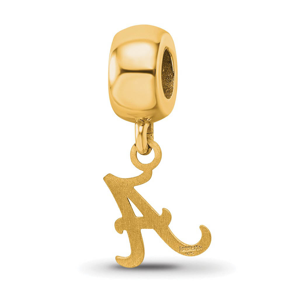 Alternate view of the 14k Gold Plated Silver Univ. of Alabama XS 'A' Dangle Bead Charm by The Black Bow Jewelry Co.