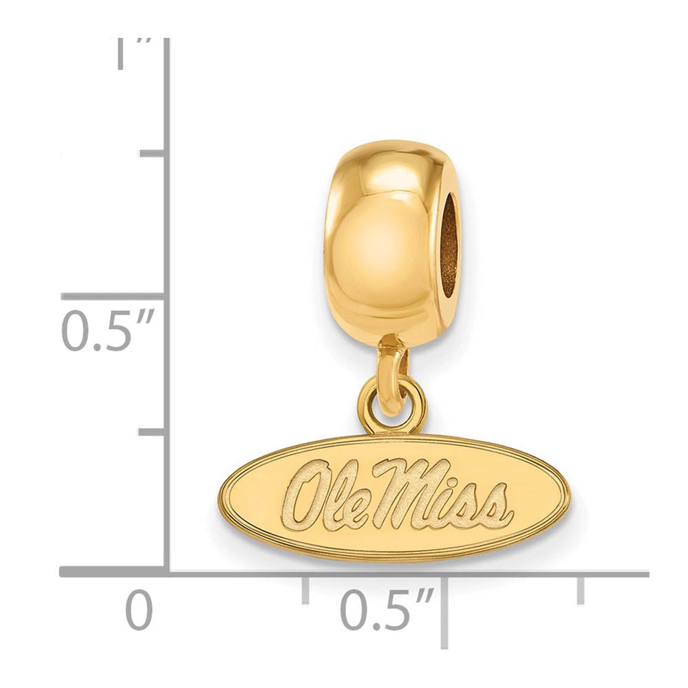 Alternate view of the 14k Gold Plated Silver U. of Mississippi Ole Miss XS Dangle Bead Charm by The Black Bow Jewelry Co.