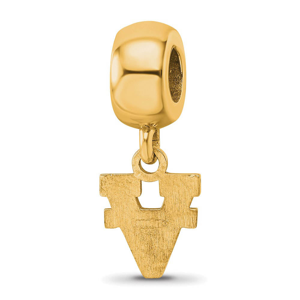 Alternate view of the 14k Gold Plated Silver University of Virginia XS 'V' Dangle Bead Charm by The Black Bow Jewelry Co.