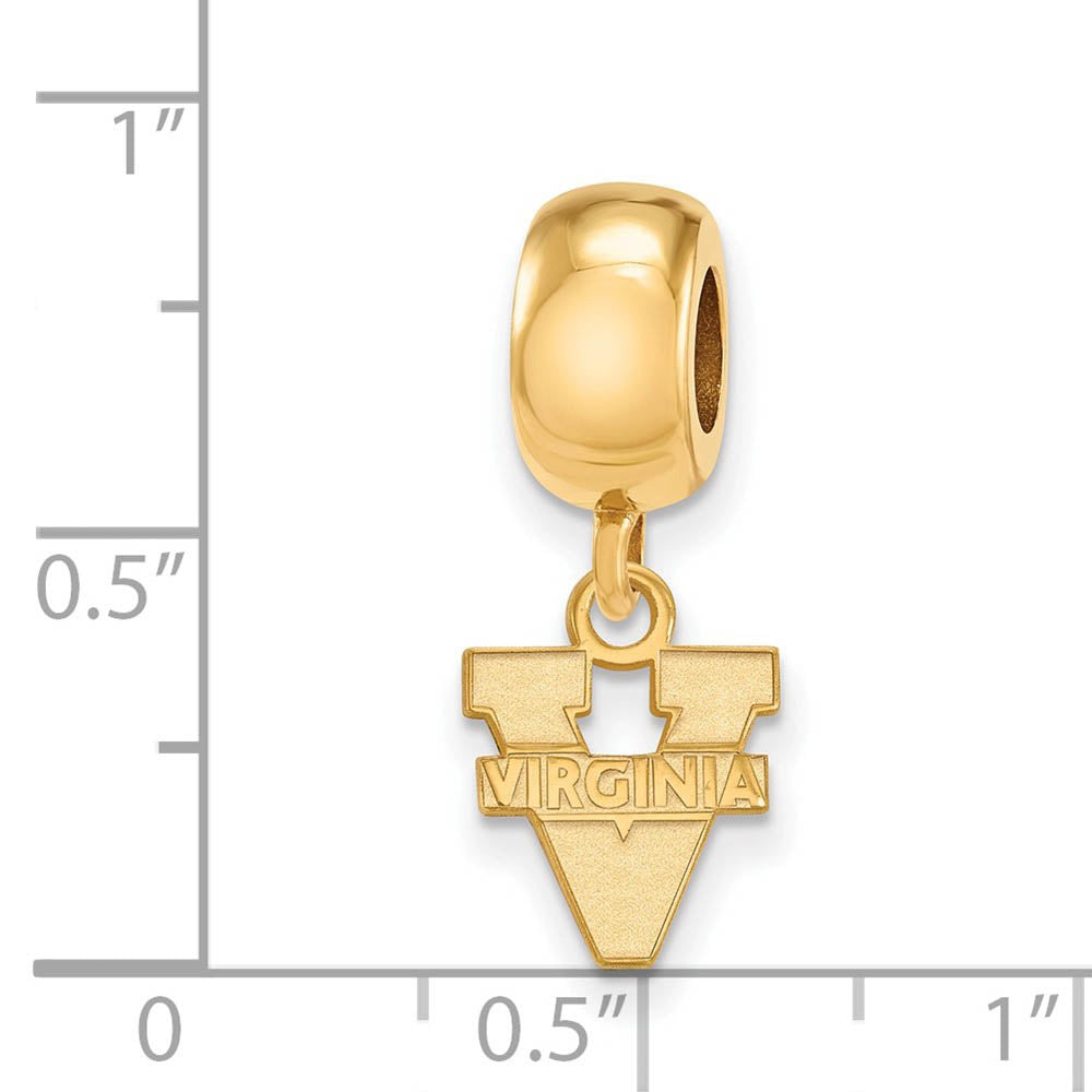 Alternate view of the 14k Gold Plated Silver University of Virginia XS 'V' Dangle Bead Charm by The Black Bow Jewelry Co.