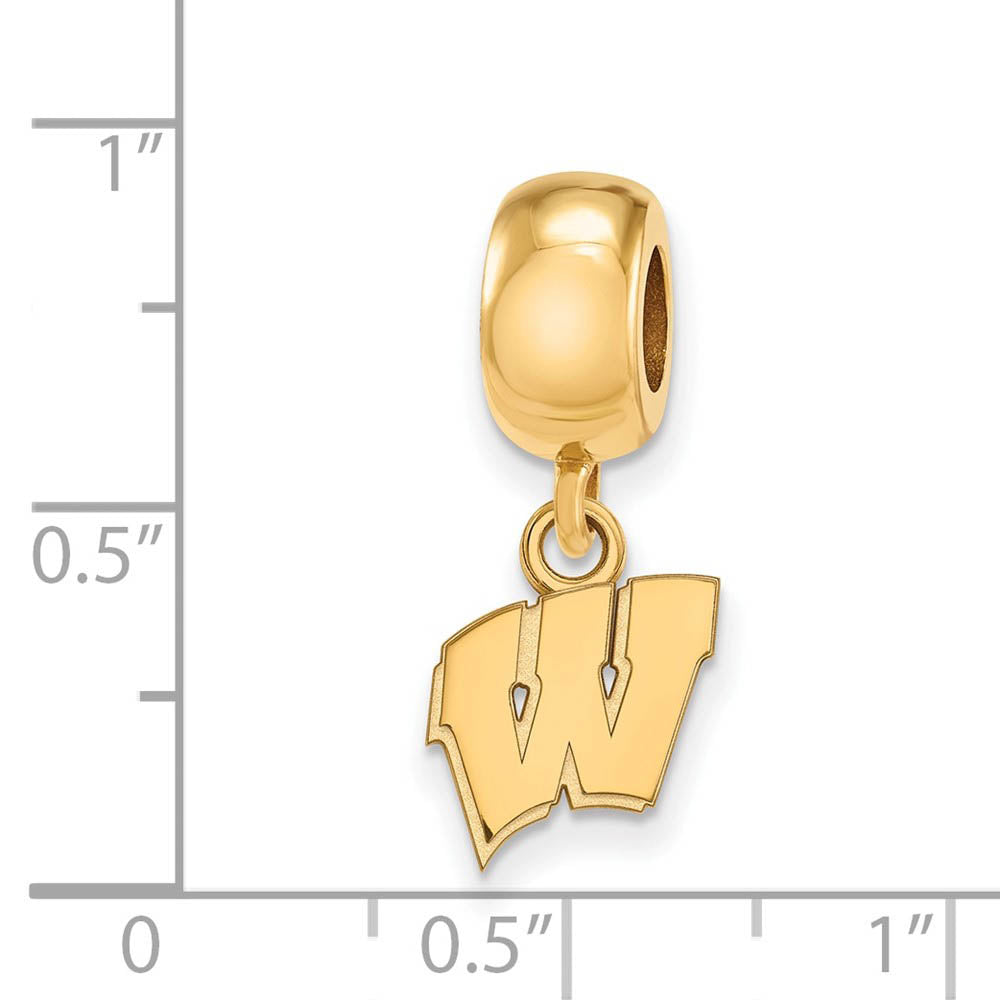 Alternate view of the 14k Gold Plated Silver University of Wisconsin XS Dangle Bead Charm by The Black Bow Jewelry Co.