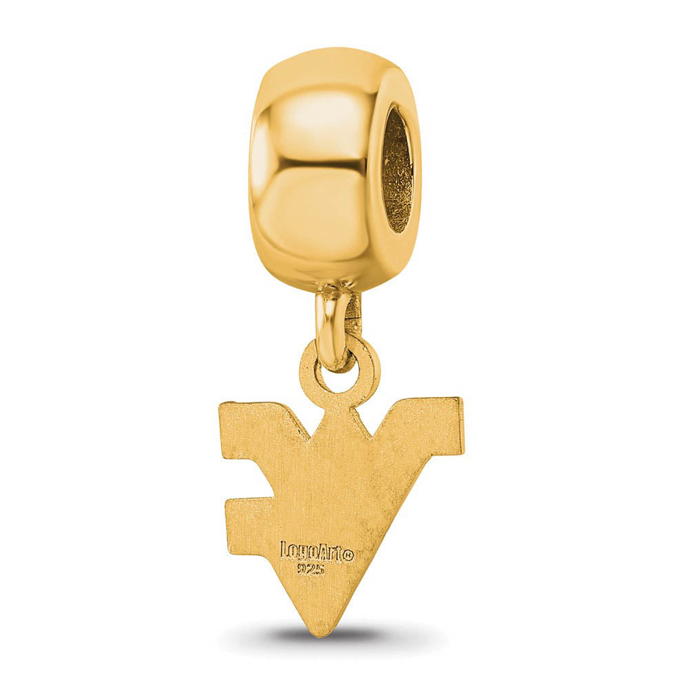 Alternate view of the 14k Gold Plated Silver West Virginia Univ. XS 'WV' Dangle Bead Charm by The Black Bow Jewelry Co.