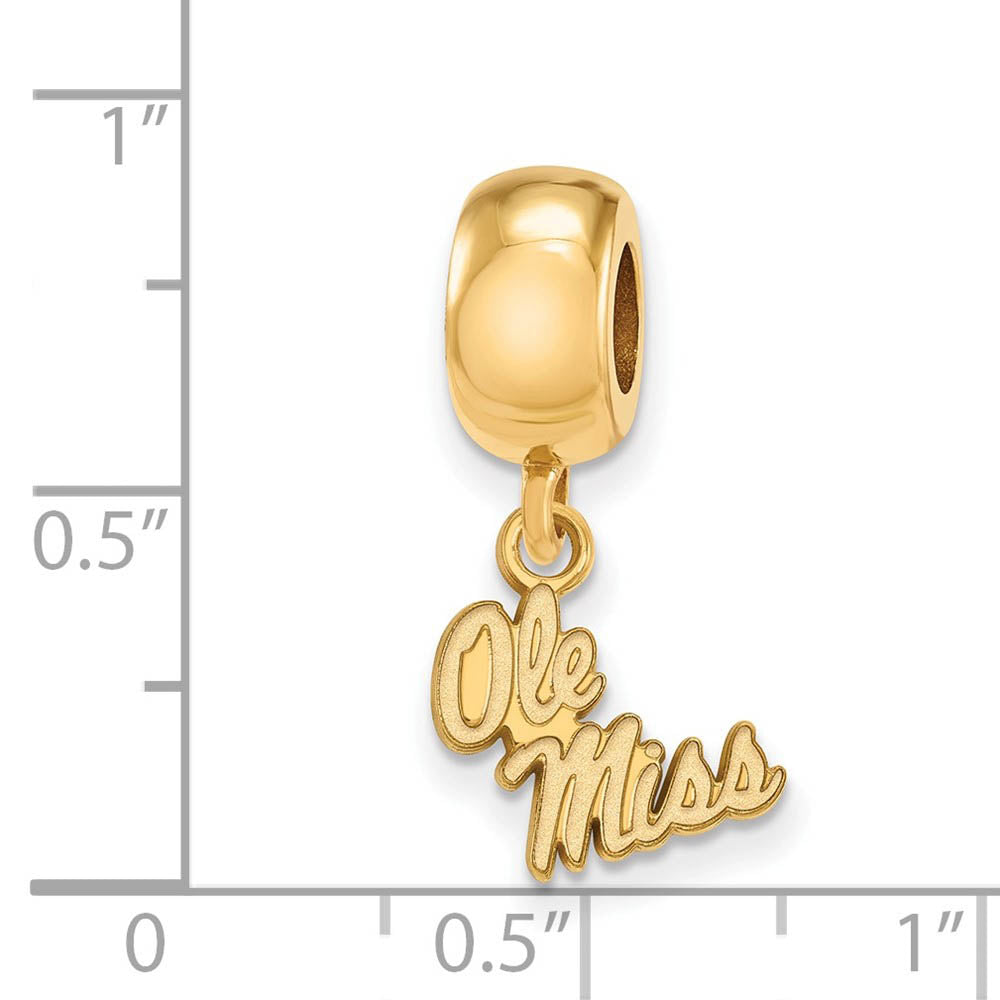 Alternate view of the 14k Gold Plated Silver University of Mississippi XS Dangle Bead Charm by The Black Bow Jewelry Co.