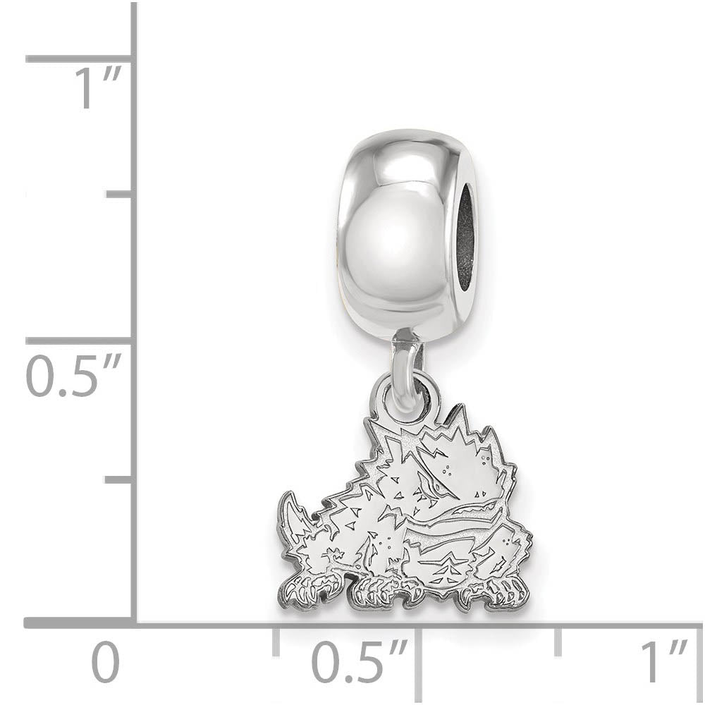 Alternate view of the Sterling Silver Texas Christian University XS Dangle Bead Charm by The Black Bow Jewelry Co.