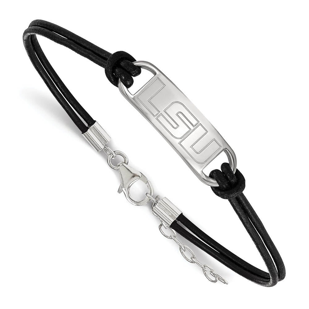 Sterling Silver Louisiana State U. Sm Leather Bracelet, 7 Inch, Item B14457 by The Black Bow Jewelry Co.