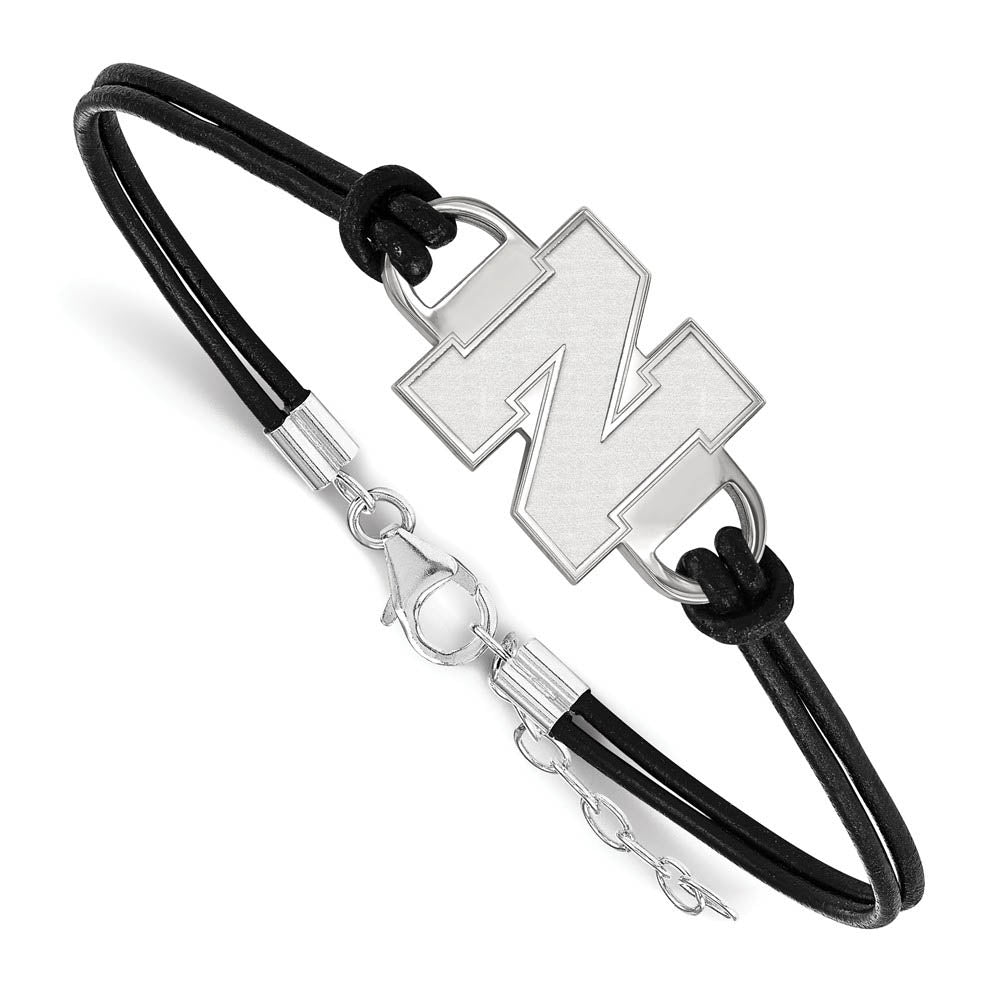 Sterling Silver U. of Nebraska Sm Leather Bracelet, 7 Inch, Item B14543 by The Black Bow Jewelry Co.
