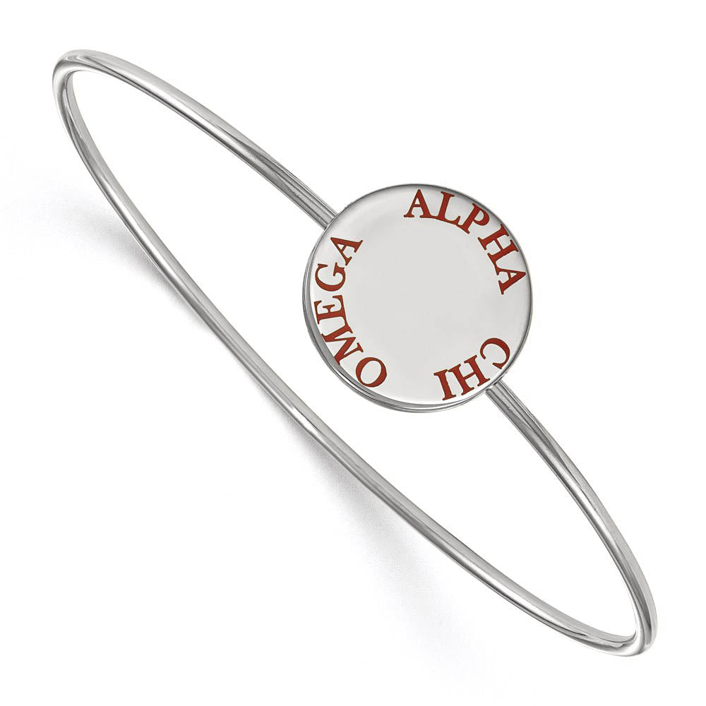 Sterling Silver Alpha Chi Omega Enamel Red Letters Bangle - 7 in., Item B15136 by The Black Bow Jewelry Co.