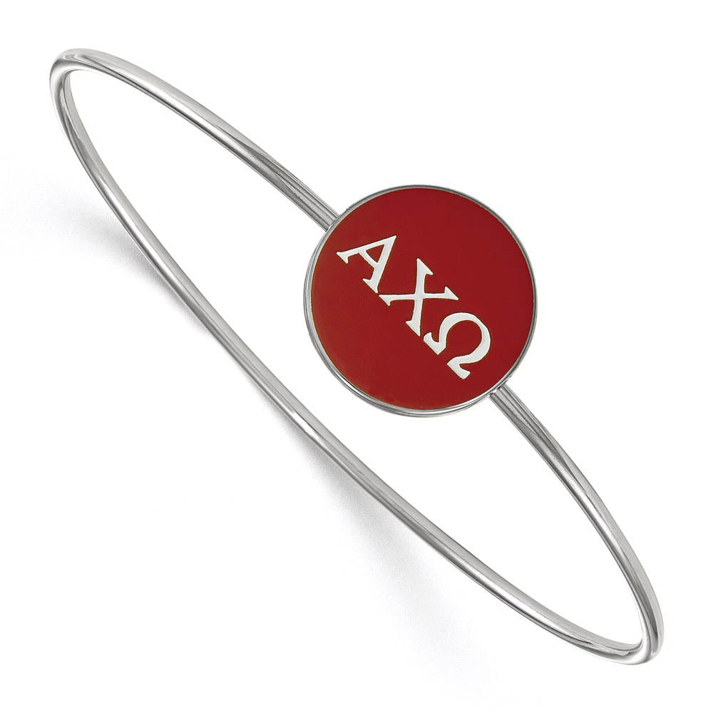 Sterling Silver Alpha Chi Omega Red Enamel Greek Bangle - 7 in., Item B15139 by The Black Bow Jewelry Co.