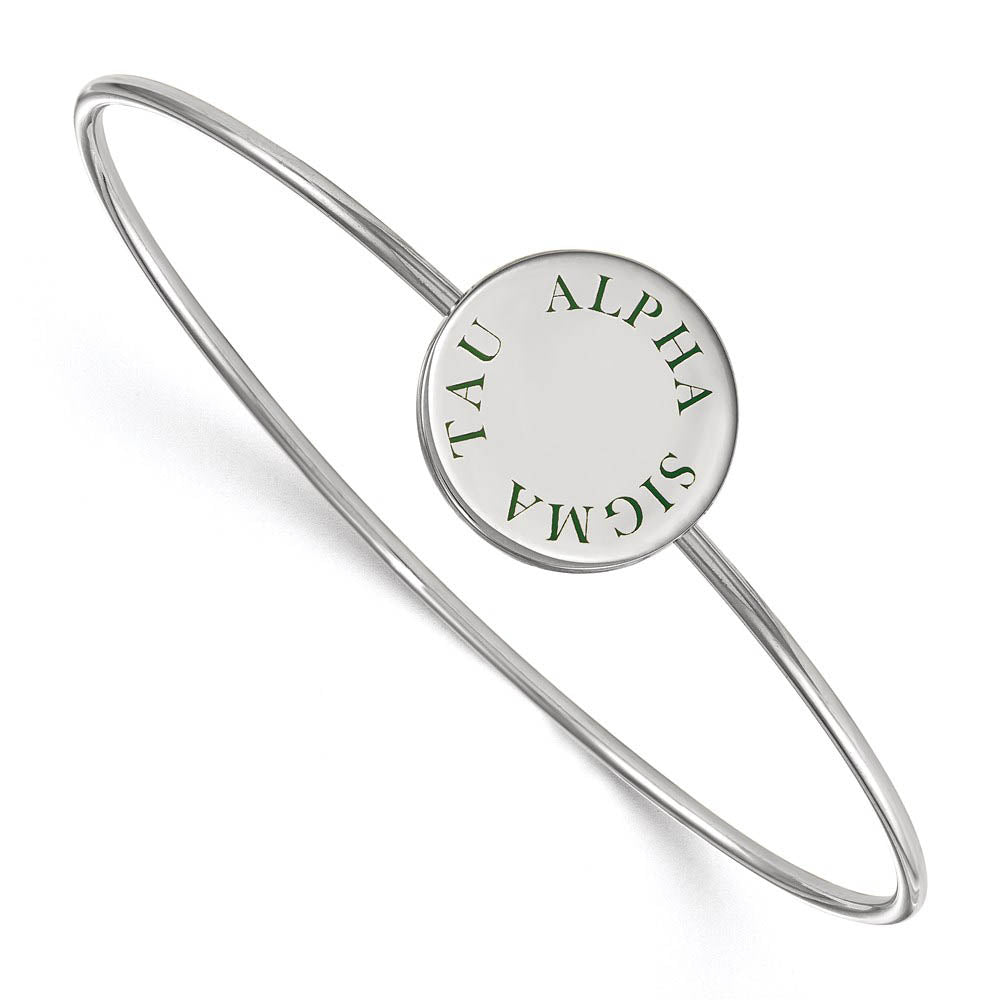 Sterling Silver Alpha Sigma Tau Enamel Green Letters Bangle - 7 in., Item B15184 by The Black Bow Jewelry Co.