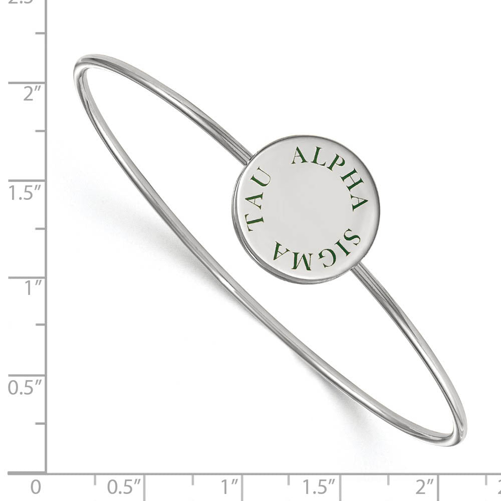 Alternate view of the Sterling Silver Alpha Sigma Tau Enamel Green Letters Bangle - 7 in. by The Black Bow Jewelry Co.