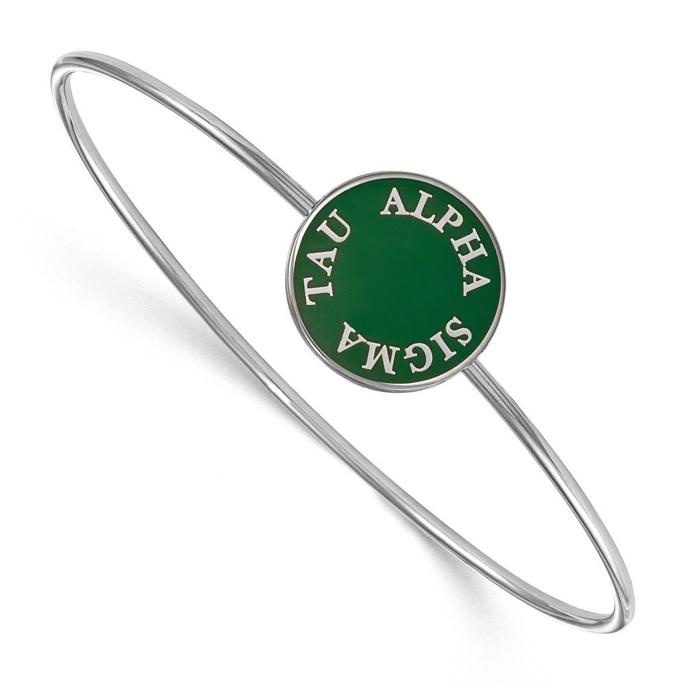 Sterling Silver Alpha Sigma Tau Green Enamel Bangle - 7 in., Item B15185 by The Black Bow Jewelry Co.