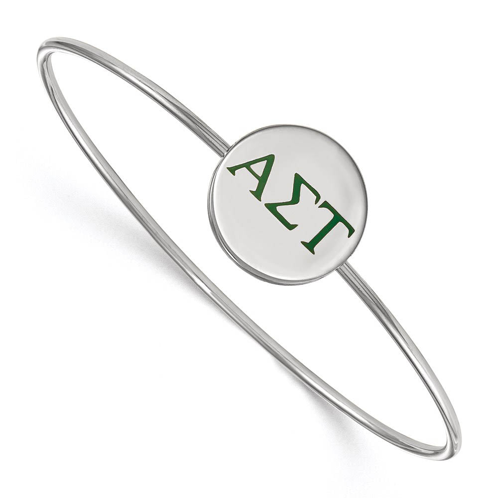 Sterling Silver Alpha Sigma Tau Enamel Green Greek Bangle - 7 in., Item B15186 by The Black Bow Jewelry Co.