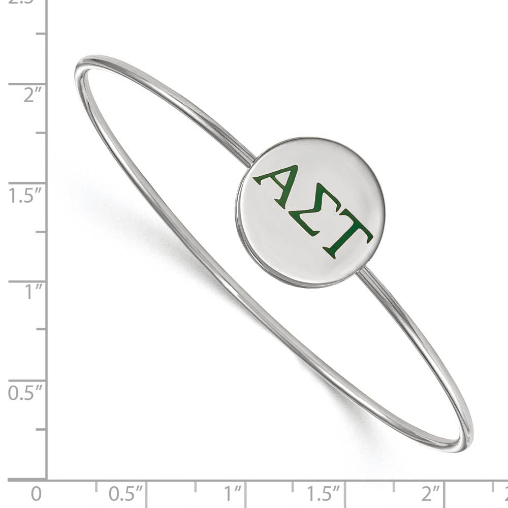 Alternate view of the Sterling Silver Alpha Sigma Tau Enamel Green Greek Bangle - 7 in. by The Black Bow Jewelry Co.
