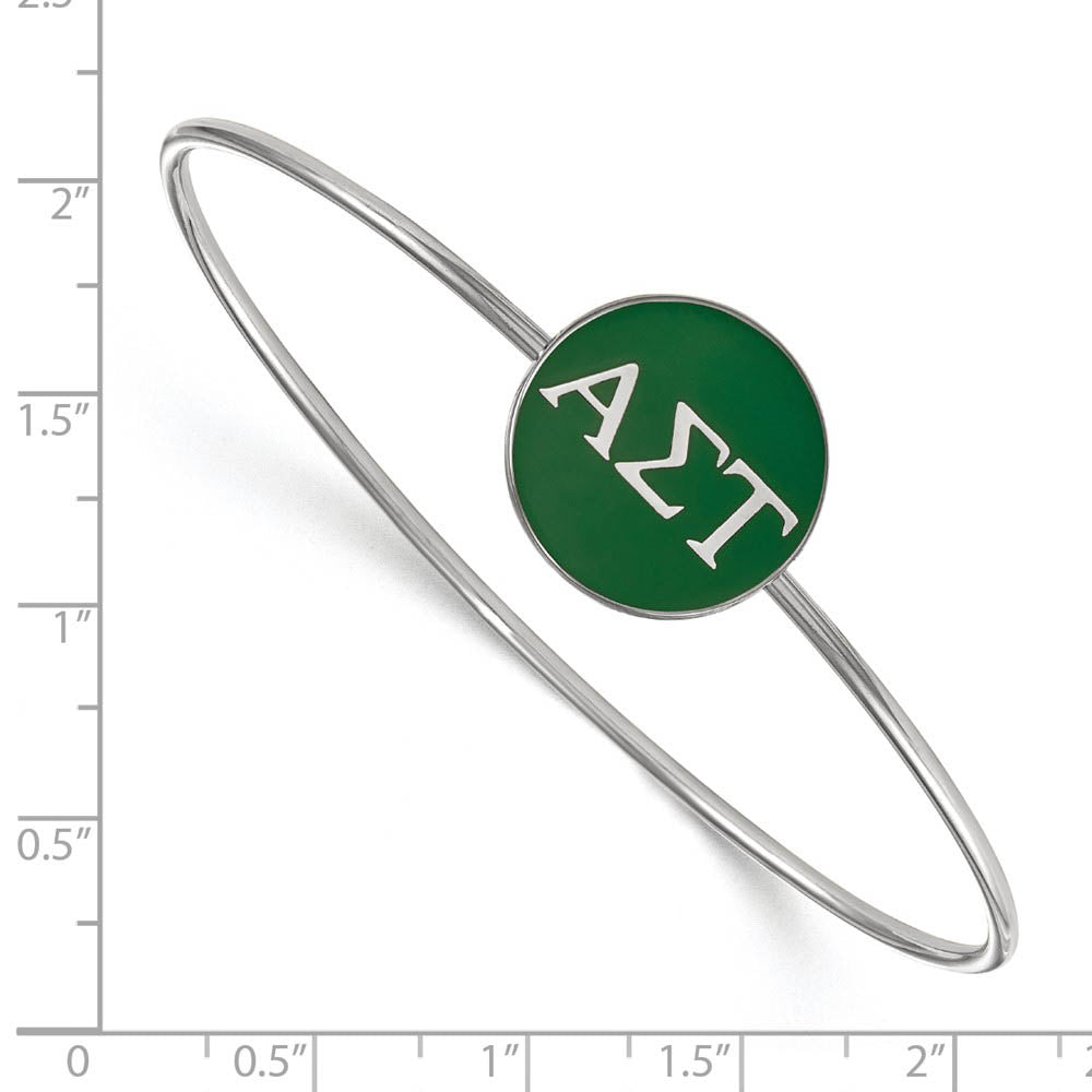 Alternate view of the Sterling Silver Alpha Sigma Tau Green Enamel Greek Bangle - 7 in. by The Black Bow Jewelry Co.