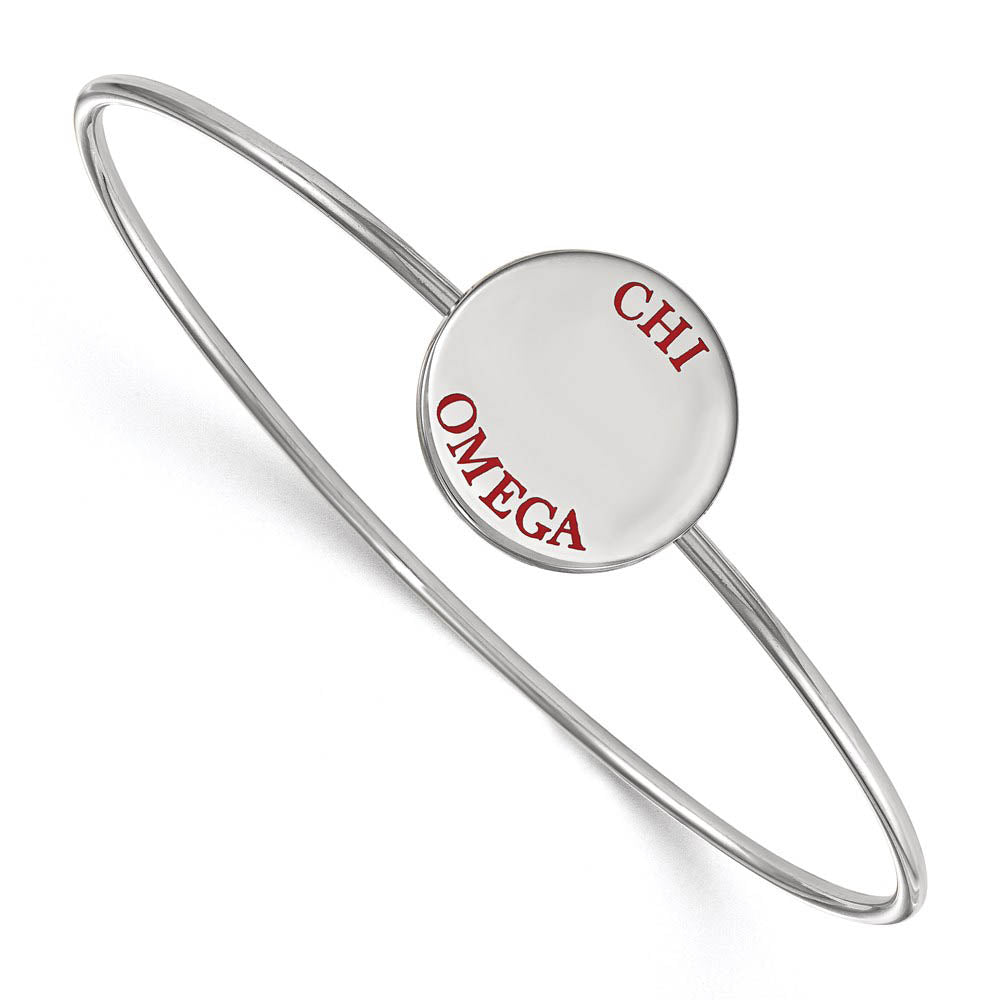 Sterling Silver Chi Omega Enamel Red Letters Bangle - 7 in., Item B15198 by The Black Bow Jewelry Co.