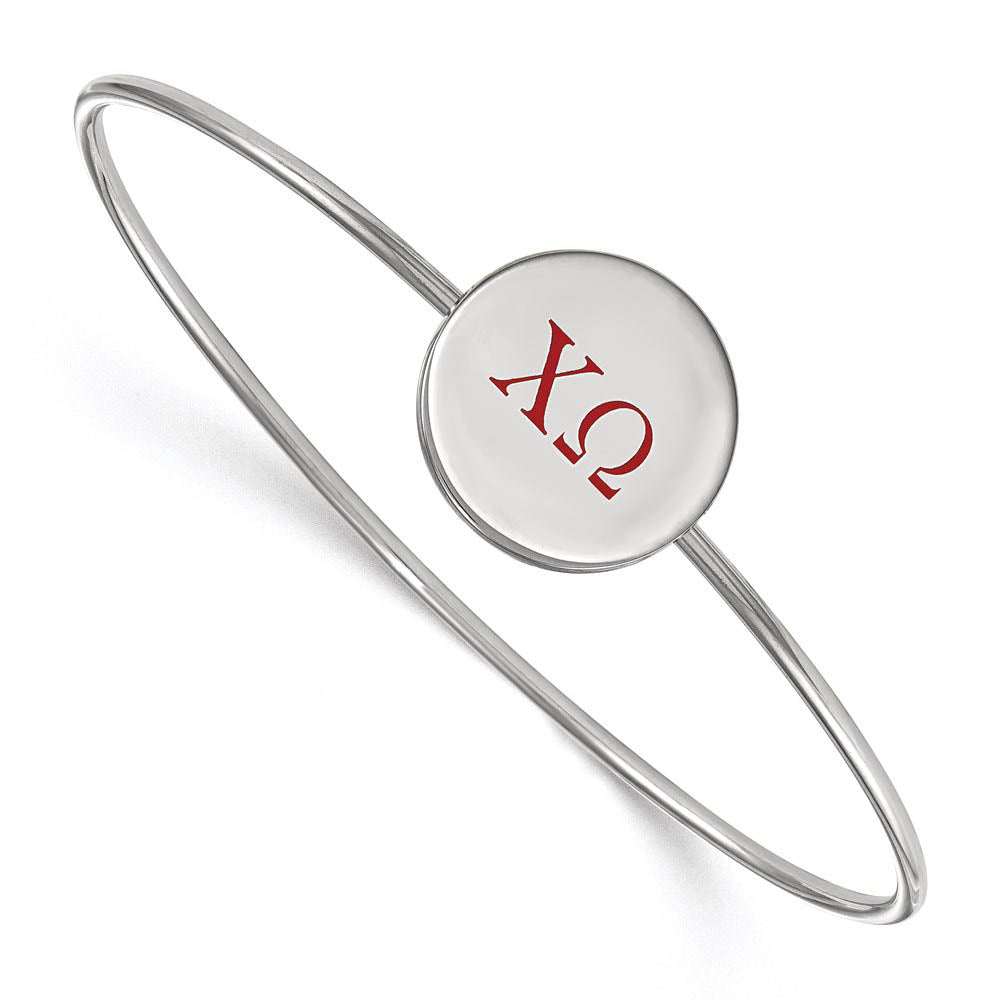 Sterling Silver Chi Omega Enamel Red Greek Letters Bangle - 7 in., Item B15200 by The Black Bow Jewelry Co.