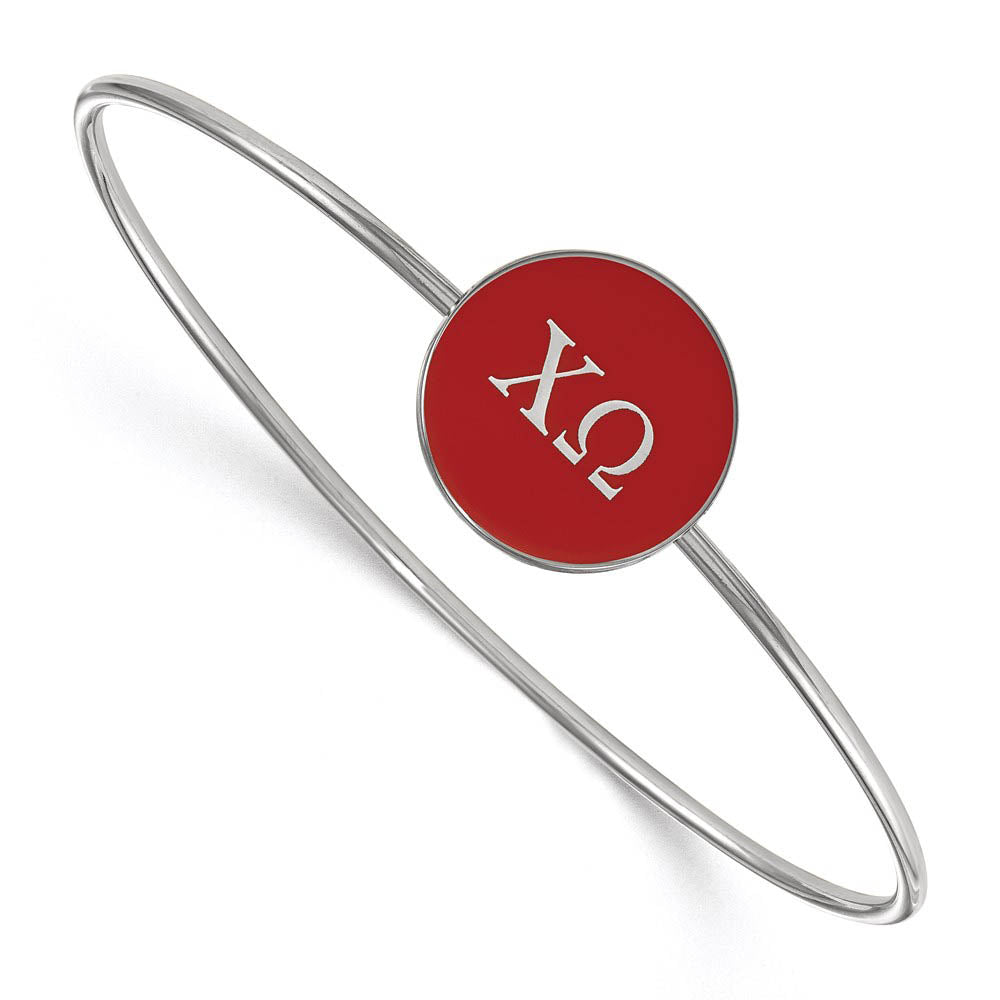 Sterling Silver Chi Omega Red Enamel Greek Bangle - 7 in., Item B15201 by The Black Bow Jewelry Co.
