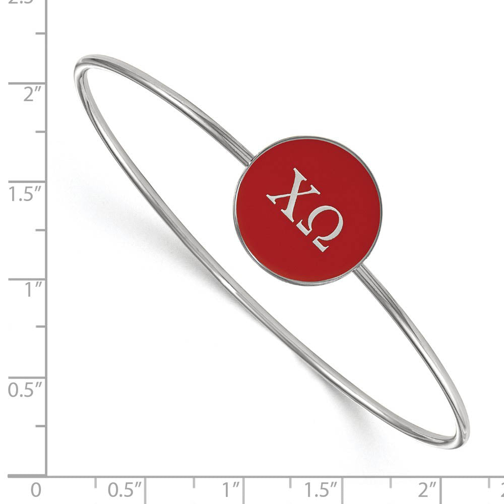 Alternate view of the Sterling Silver Chi Omega Red Enamel Greek Bangle - 7 in. by The Black Bow Jewelry Co.