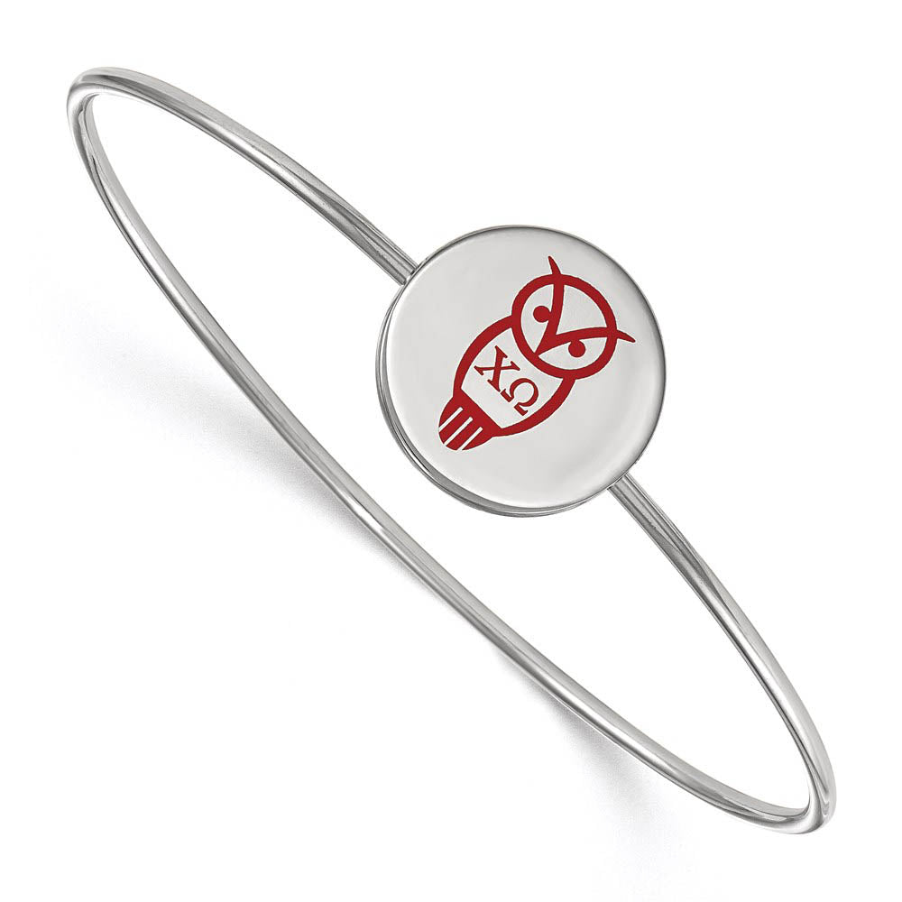 Sterling Silver Chi Omega Enamel Owl Bangle - 7 in., Item B15203 by The Black Bow Jewelry Co.