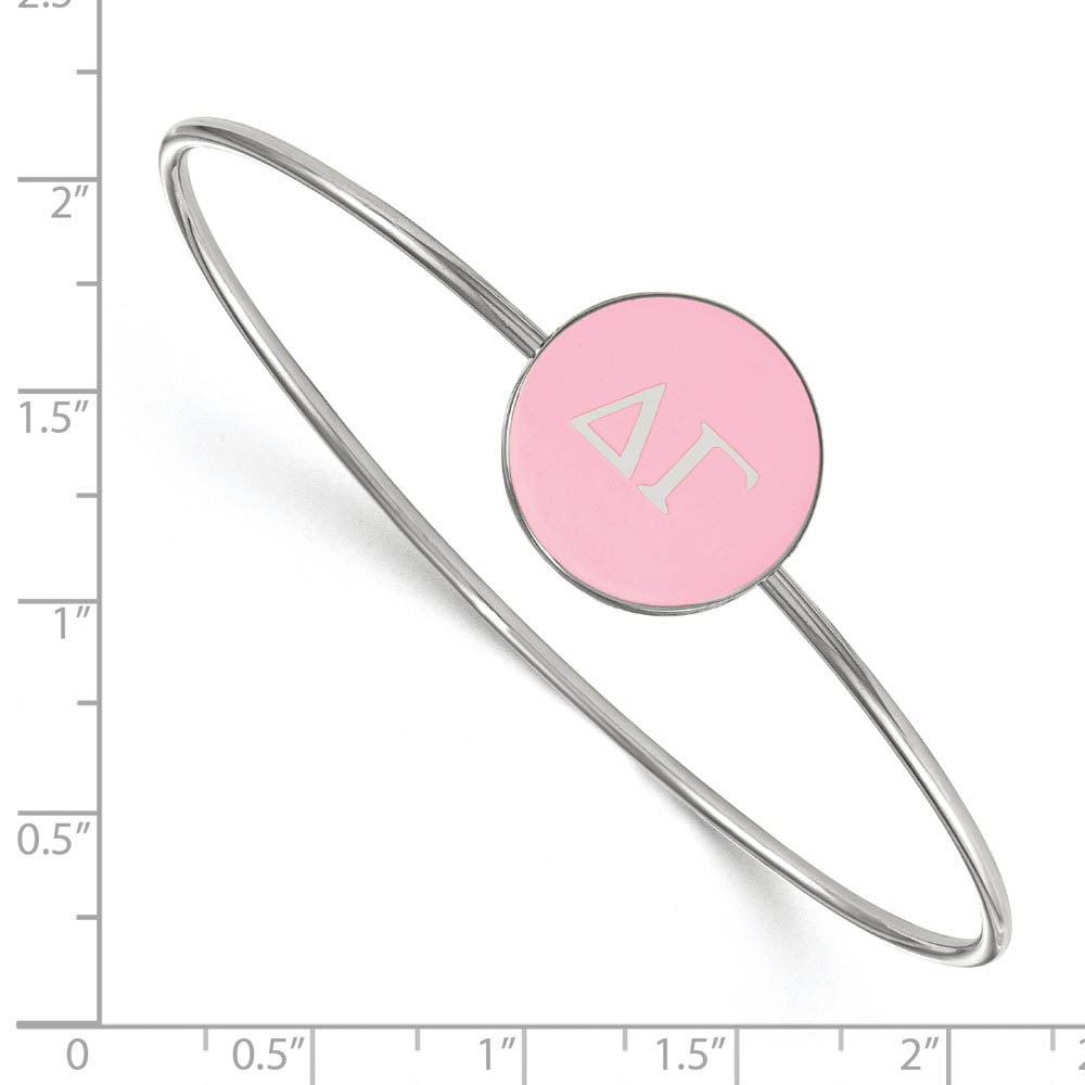 Alternate view of the Sterling Silver Delta Gamma Pink Enamel Greek Bangle - 7 in. by The Black Bow Jewelry Co.