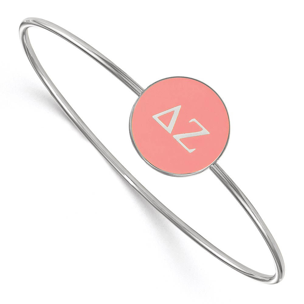 Sterling Silver Delta Zeta Coral Enamel Greek Bangle - 7 in., Item B15229 by The Black Bow Jewelry Co.