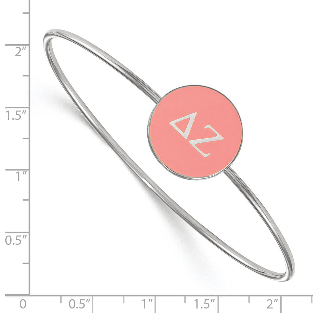 Alternate view of the Sterling Silver Delta Zeta Coral Enamel Greek Bangle - 7 in. by The Black Bow Jewelry Co.