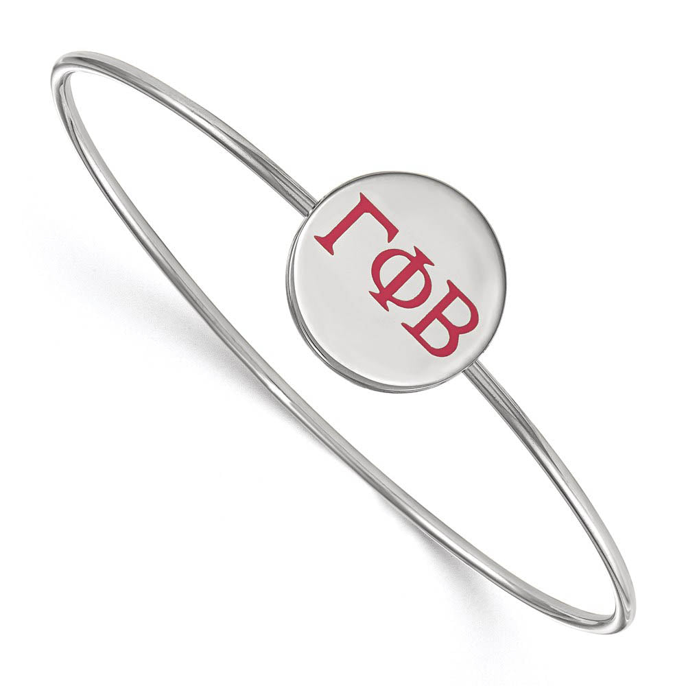 Sterling Silver Gamma Phi Beta Enamel Pink Greek Letter Bangle - 7 in., Item B15235 by The Black Bow Jewelry Co.