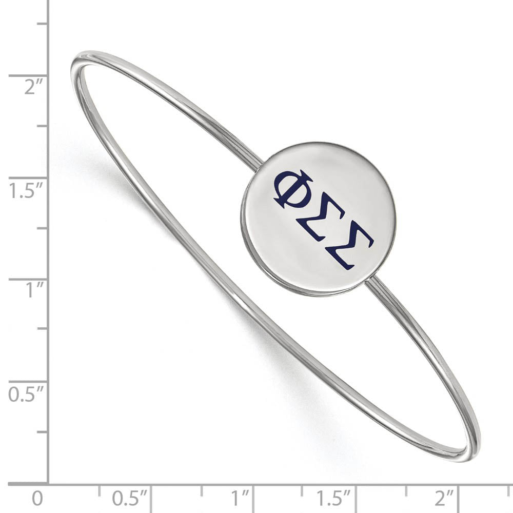 Alternate view of the Sterling Silver Phi Sigma Sigma Enamel Blue Greek Bangle - 7 in. by The Black Bow Jewelry Co.