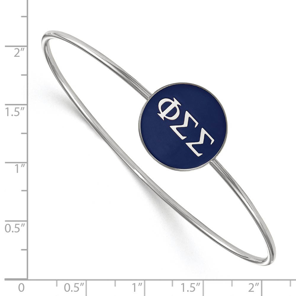 Alternate view of the Sterling Silver Phi Sigma Sigma Blue Enamel Greek Bangle - 7 in. by The Black Bow Jewelry Co.