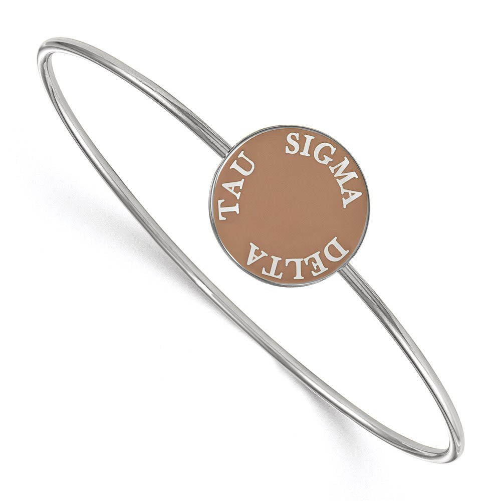 Sterling Silver Sigma Delta Tau Brown Enamel Bangle - 7 in., Item B15283 by The Black Bow Jewelry Co.