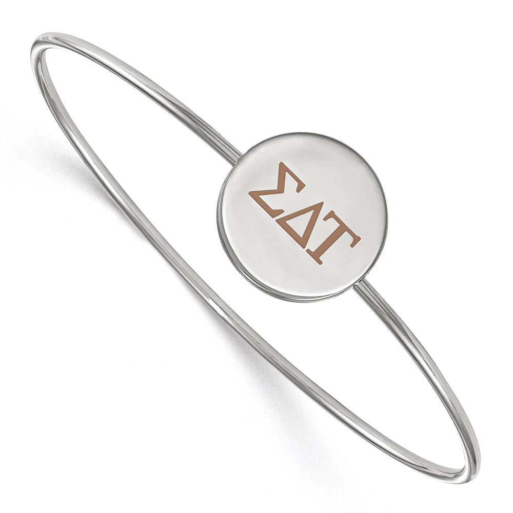 Sterling Silver Sigma Delta Tau Enamel Tan Greek Letter Bangle - 7 in., Item B15284 by The Black Bow Jewelry Co.
