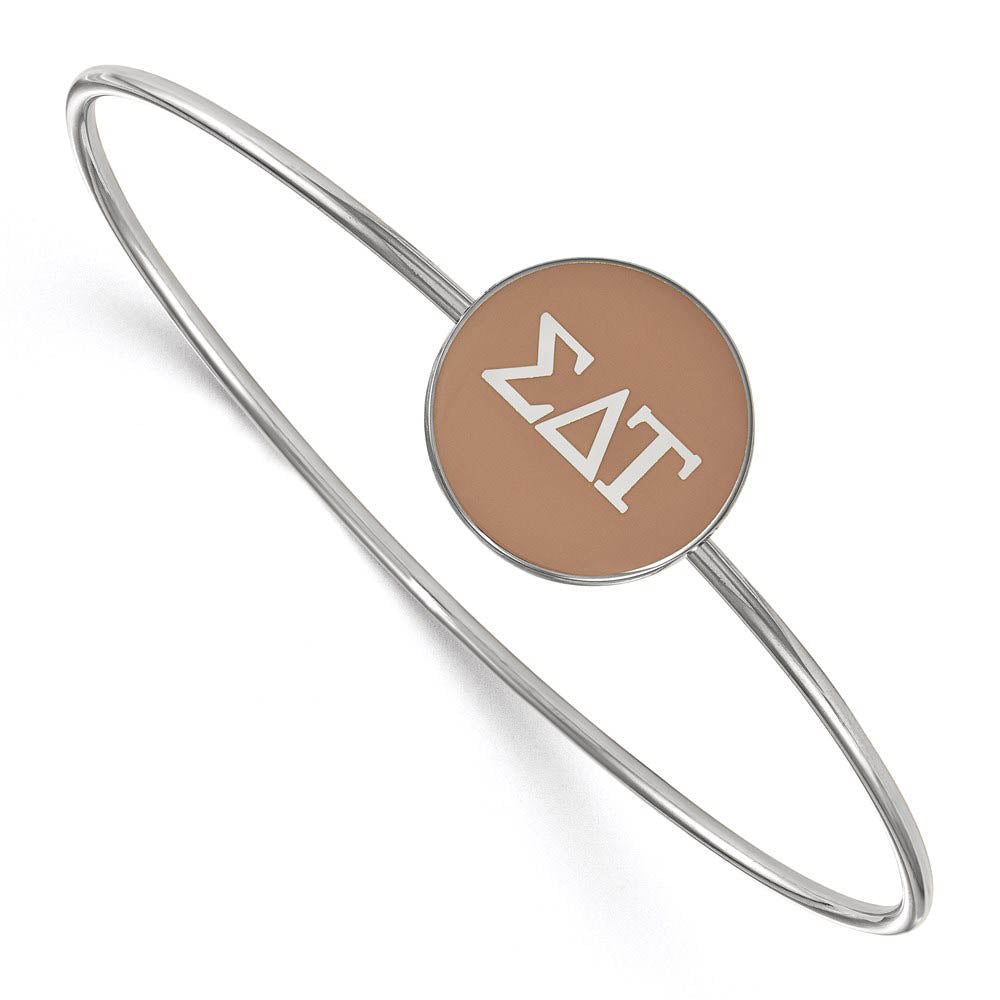 Sterling Silver Sigma Delta Tau Brown Enamel Greek Bangle - 7 in., Item B15285 by The Black Bow Jewelry Co.