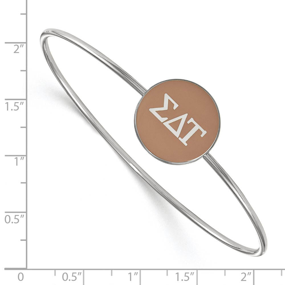 Alternate view of the Sterling Silver Sigma Delta Tau Brown Enamel Greek Bangle - 7 in. by The Black Bow Jewelry Co.