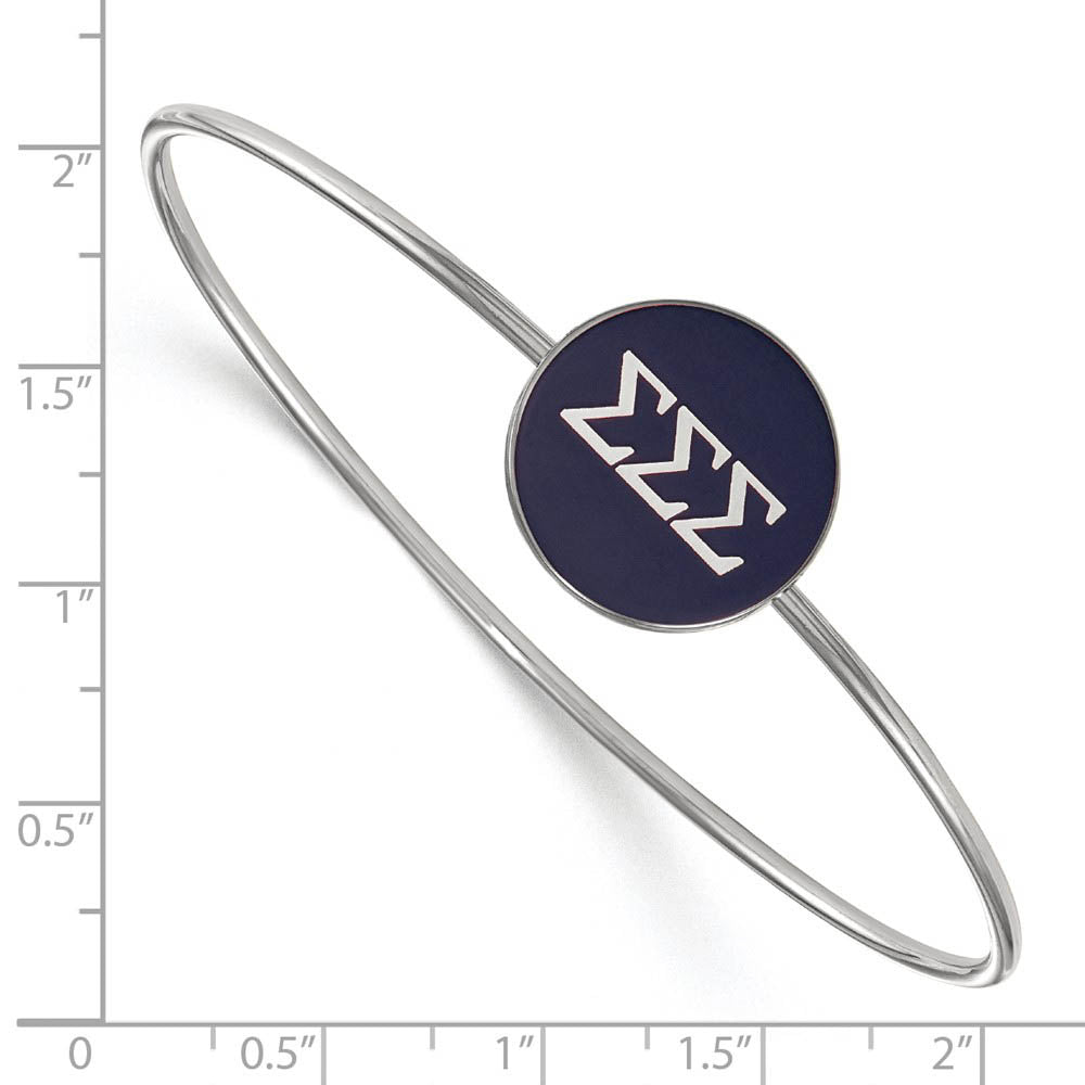 Alternate view of the Sterling Silver Sigma Sigma Sigma Blue Enamel Greek Bangle - 7 in. by The Black Bow Jewelry Co.