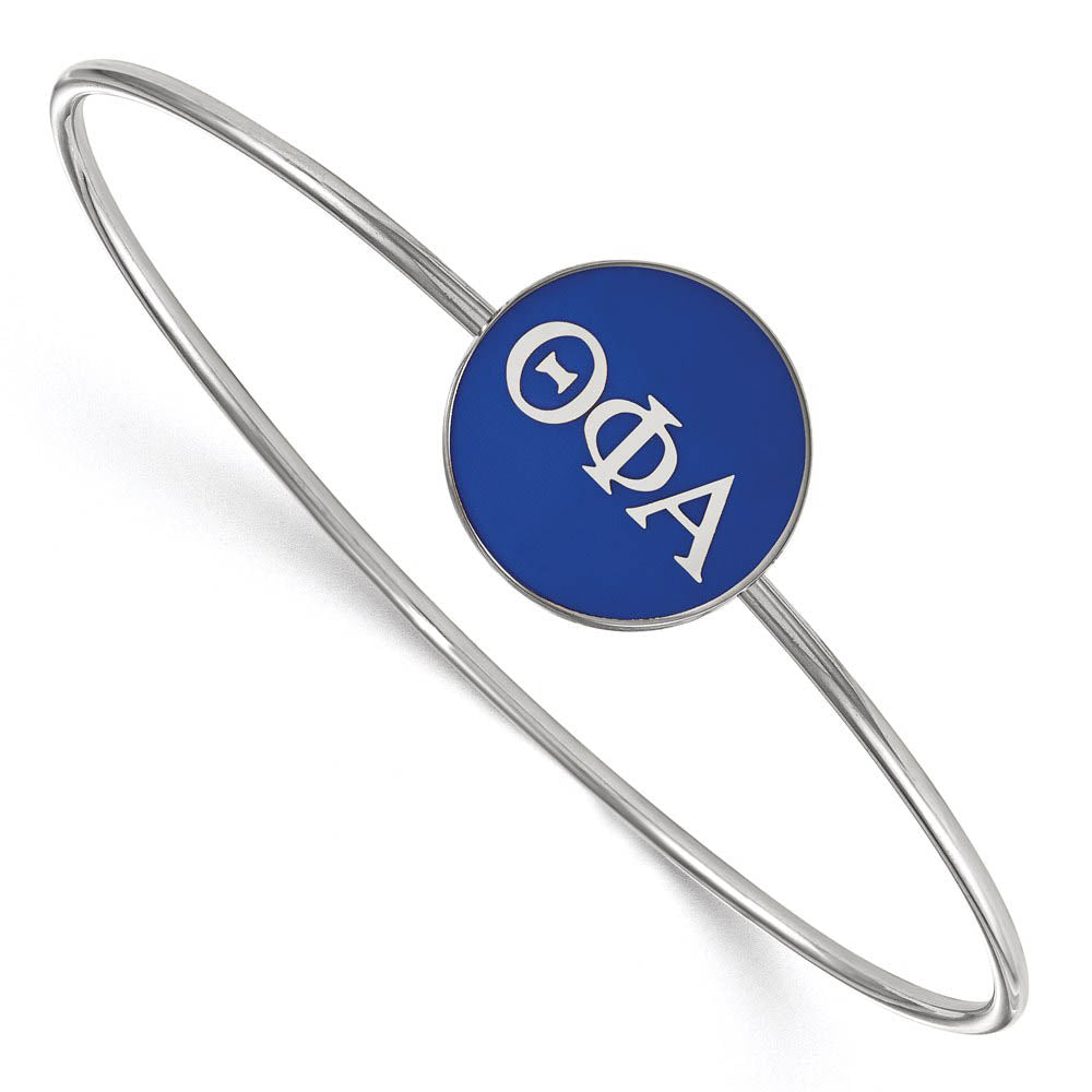 Sterling Silver Theta Phi Alpha Blue Enamel Greek Bangle - 7 in., Item B15306 by The Black Bow Jewelry Co.