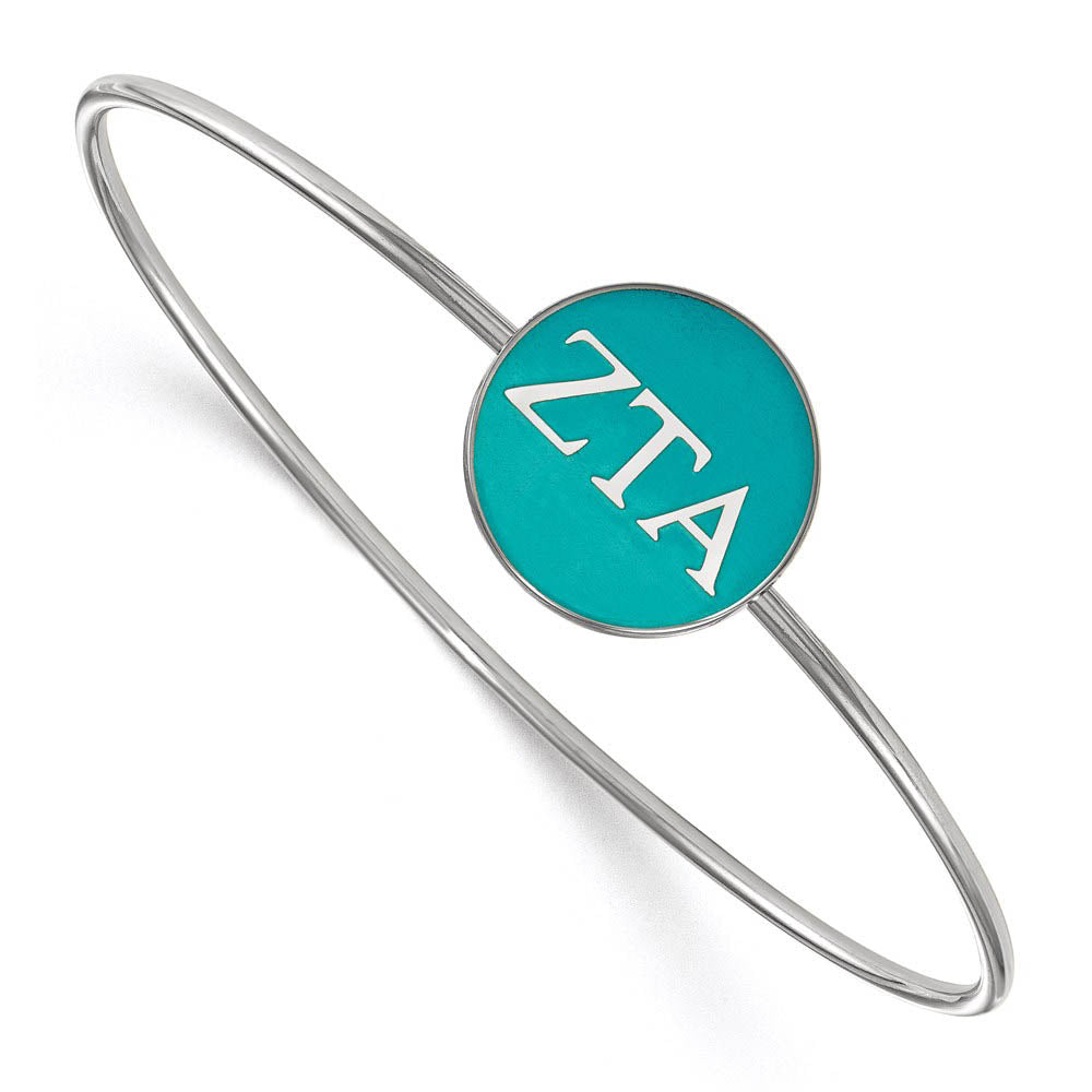 Sterling Silver Zeta Tau Alpha Teal Enamel Greek Bangle - 7 in., Item B15313 by The Black Bow Jewelry Co.