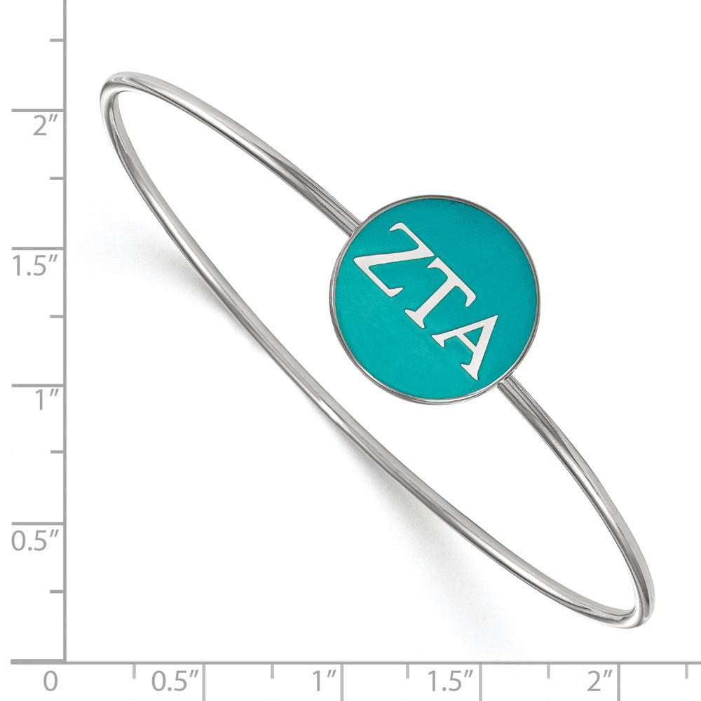 Alternate view of the Sterling Silver Zeta Tau Alpha Teal Enamel Greek Bangle - 7 in. by The Black Bow Jewelry Co.