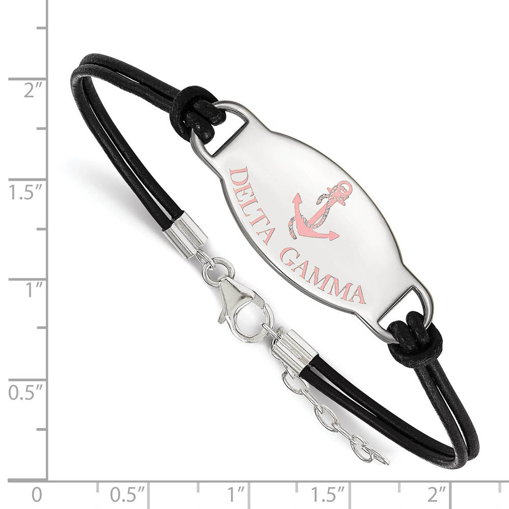 Alternate view of the Sterling Silver Delta Gamma Enamel Blk Leather Bracelet - 7 in. by The Black Bow Jewelry Co.
