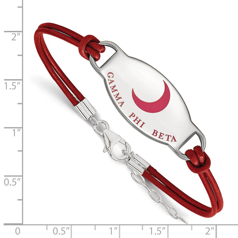 Alternate view of the Sterling Silver Gamma Phi Beta Enamel Red Leather Bracelet - 7 in. by The Black Bow Jewelry Co.