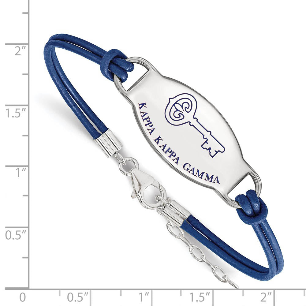 Alternate view of the Sterling Silver Kappa Kappa Gamma Enamel Blue Leather Bracelet - 7 in. by The Black Bow Jewelry Co.