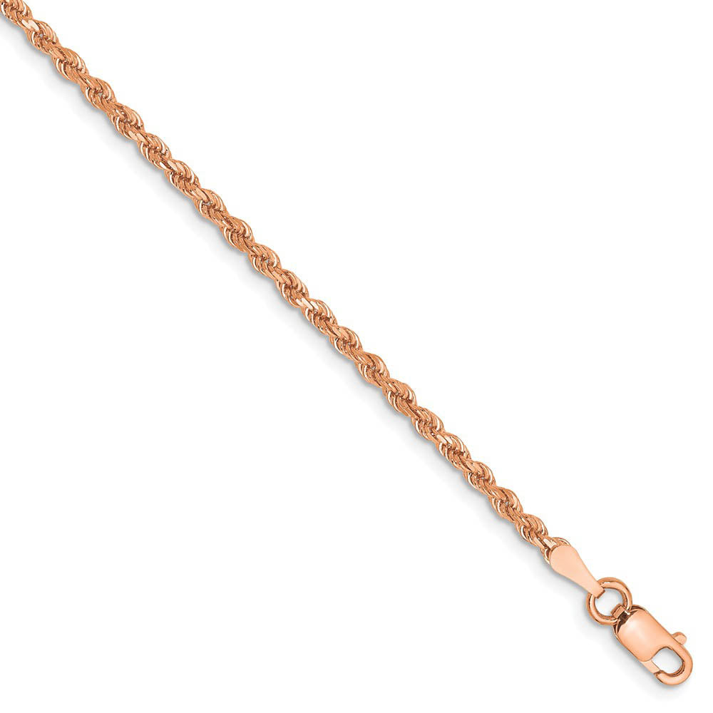 14k Rose Gold 2mm Handmade D/C Rope Chain Bracelet