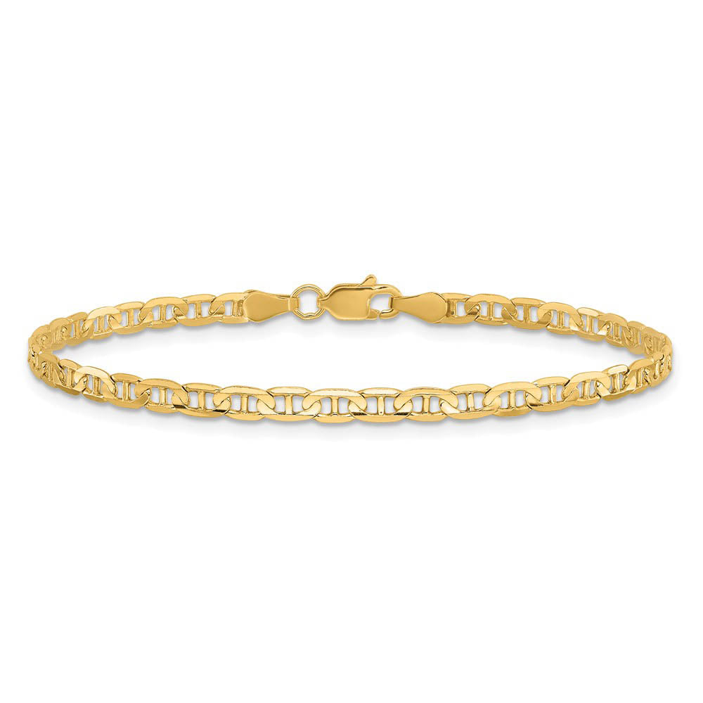 Alternate view of the 10k Yellow Gold 3mm Solid Concave Anchor Chain Bracelet by The Black Bow Jewelry Co.