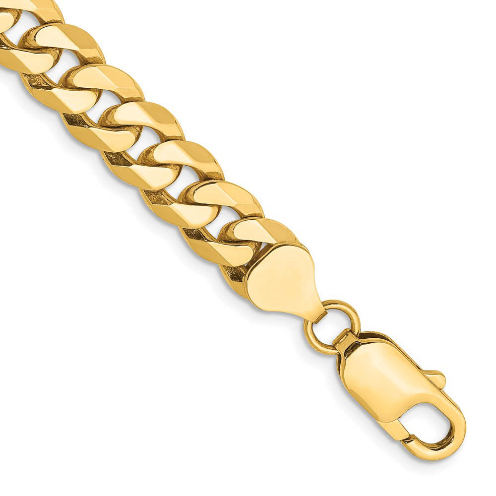 Men's 7.75mm 10k Yellow Gold Flat Beveled Curb Chain Bracelet, Item B15531 by The Black Bow Jewelry Co.