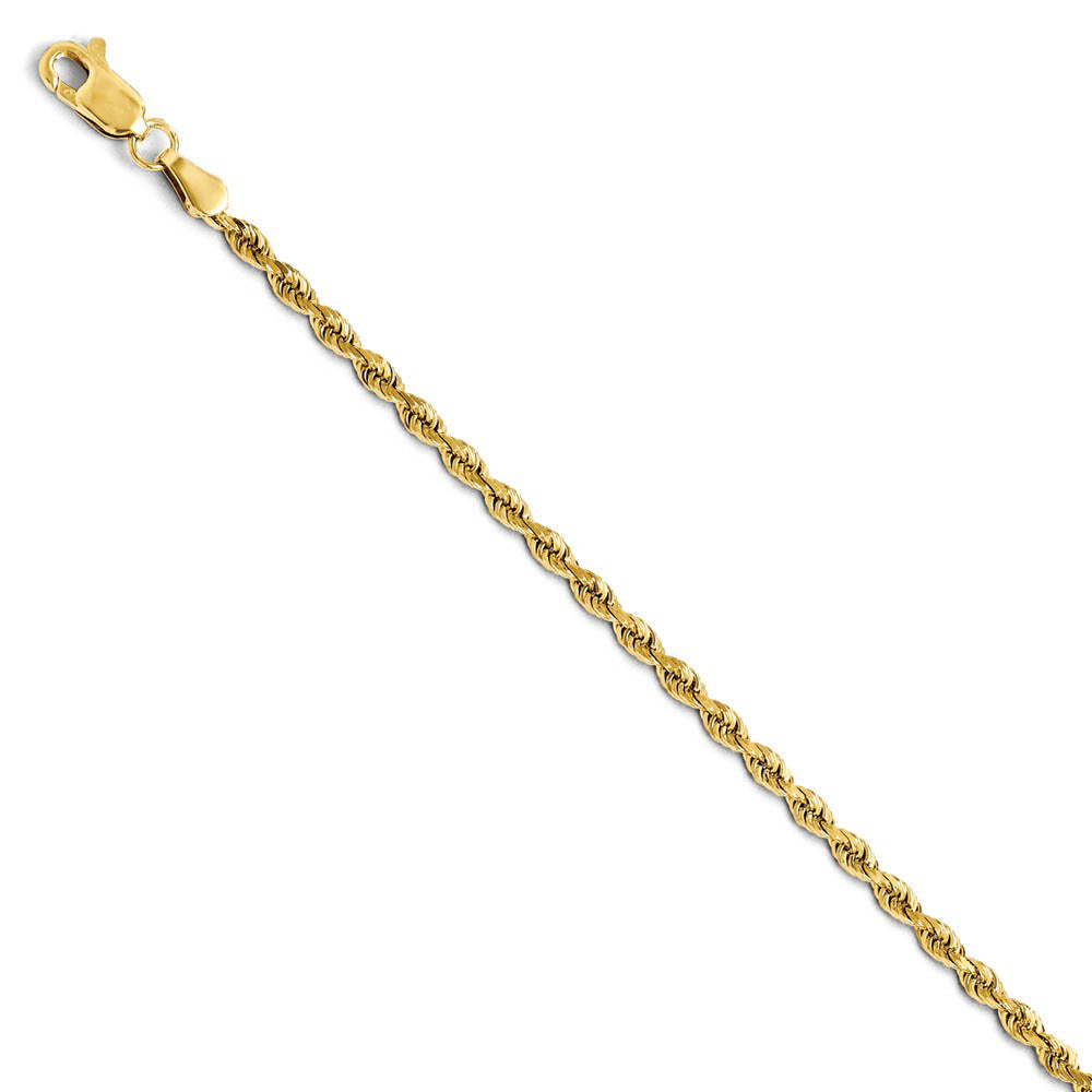 2.75mm 14k Yellow Gold, Solid Diamond Cut Rope Chain Bracelet, Item B15554 by The Black Bow Jewelry Co.