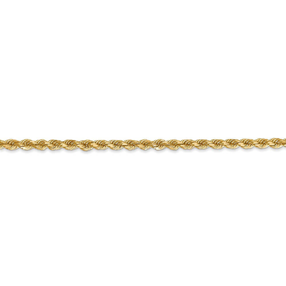 Alternate view of the 2.75mm 14k Yellow Gold, Solid Diamond Cut Rope Chain Bracelet by The Black Bow Jewelry Co.