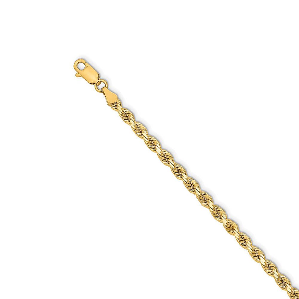 3.25mm 14k Yellow Gold, Solid Diamond Cut Rope Chain Bracelet, Item B15555 by The Black Bow Jewelry Co.